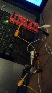 Test setup with an RFduino and a TC74 temperature sensor.